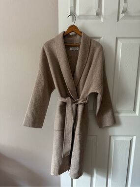 Quaint Cashmere Wool Blend Jacket Belted Coat Beige Pockets Women’s 36